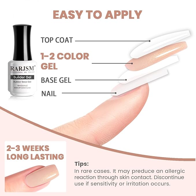 RARJSM Nude Glitter Rubber Base Gel Polish Melon Pink Rubber Base Gel for Nails Gold Shimmer Pigment Brush on Extend Builder Hard Gel Soak Off Curing Requires Single Bottle 15ml Salon Home DIY Use