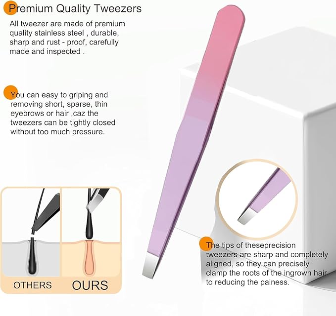 Tweezer Set, Precision Tweezers Kit for Eyebrow Facial Hair Splinter and Ingrown Hair,Travel Tweezers and Nail Clipper Set with Nail Clippers Scissor Maniucre Nail Grooming Kit Gift for Women