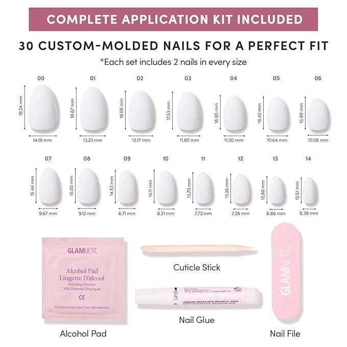 Glamnetic Press On Nails - Clean Girl | Short Oval White Fake Nails, Salon Quality Milky Nails | 15 Sizes - 30 Nail Kit with Glue
