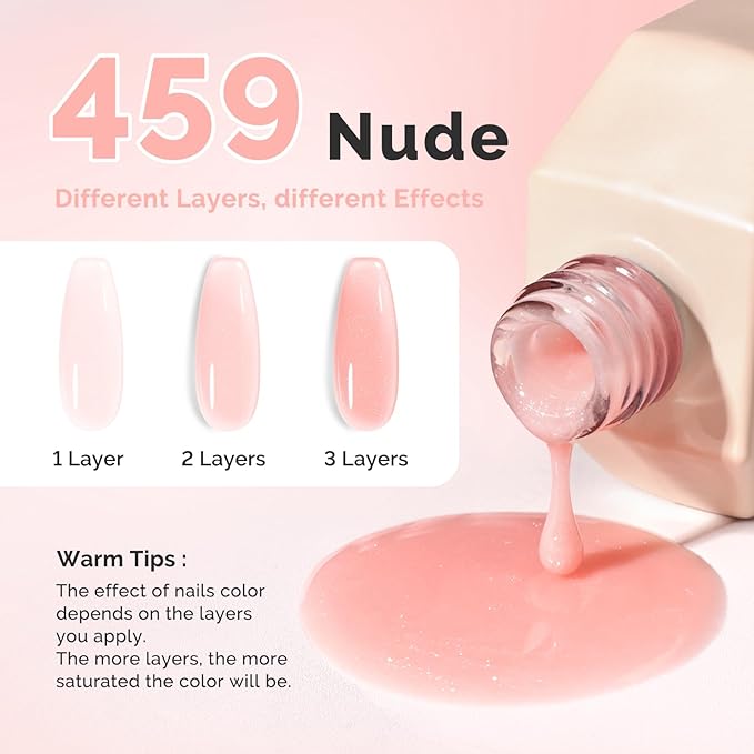 MelodySusie Nude Pink Glitter Builder Nail Base Gel for Nails Thickening, Soak Off UV Extension Gel, Rhinestone Nail Glue for Nail Art Design Salon DIY Manicure at Home Gift for Women-459