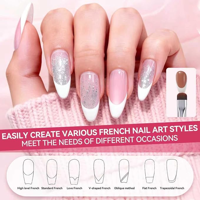Nail Art Brushes Set 2-Piece: French Tip Brush and 12mm Liner Brush for Gel Clean Up, Smile Lines & Nail Design (Purple)