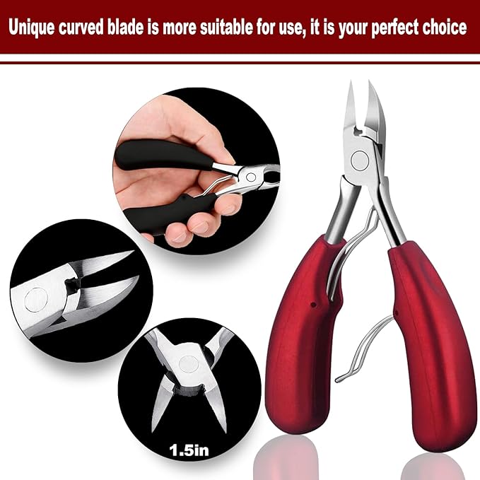 Pedicure Knife Set for Feet, 7pcs Ingrown Toenail File and Lifters, Safe Nail Cleaning Treatment Pedicure Tools Kit Under Sidewall Cleaner Pain Relief Accessories (red)