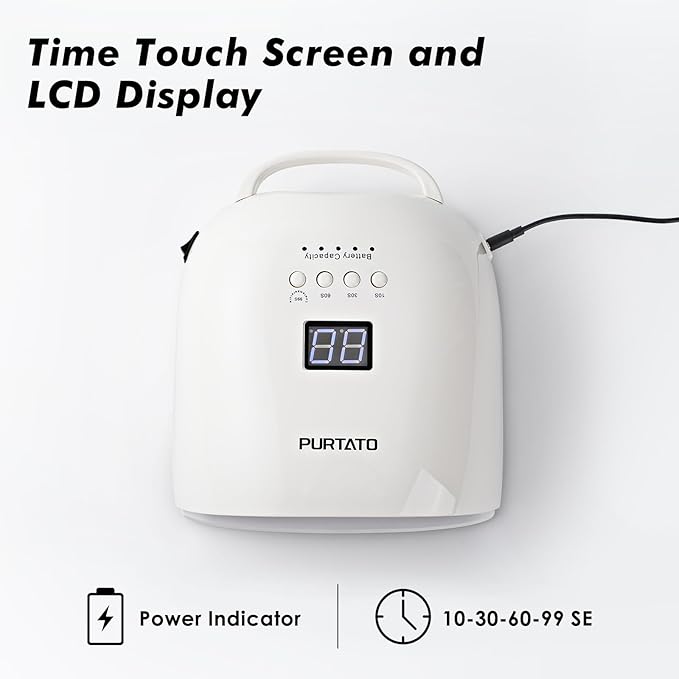 Professional Rechargeable UV LED Nail Lamp with 4 Timer Setting and 18000mAH Long Battery Life Nail Dryer JC22 (White)