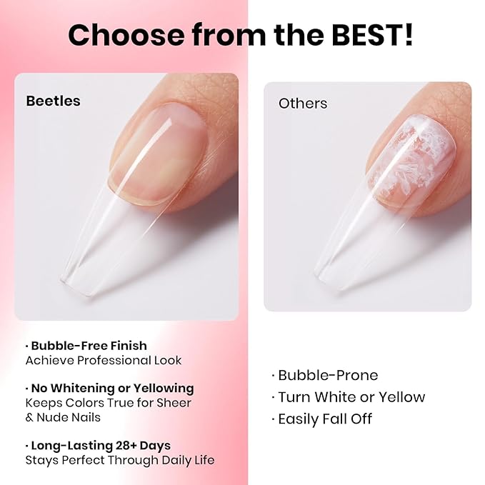 Beetles Super Strong Nail Glue for Press On Nails, Nail Tips, Acrylic Nails, 18ML Hema Free No Uv Light Needed Nail Bond Brush in Nail Glue for Press Ons, Fake Nails, Long Lasting for Beginners