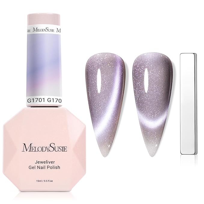 MelodySusie Aurora Cat Eye Gel Nail Polish, 0.5 Fl Oz Blue Purple Glitter Holographic Magnetic Nail Polish with Magnet, UV Nail Polish for Nail Art Manicure Salon DIY at Home G1701