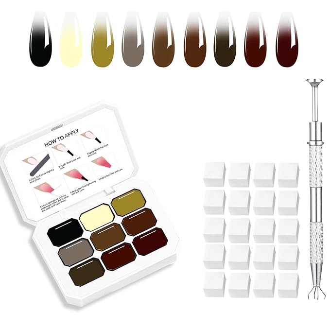 AIJIMEI Ombre Gel, Gradient Painting Gel, Ombre Gel Nail Polish, Including 100 Nail Sponges And Grabbing Pen Suitable For Salons And Family DIY(A6).
