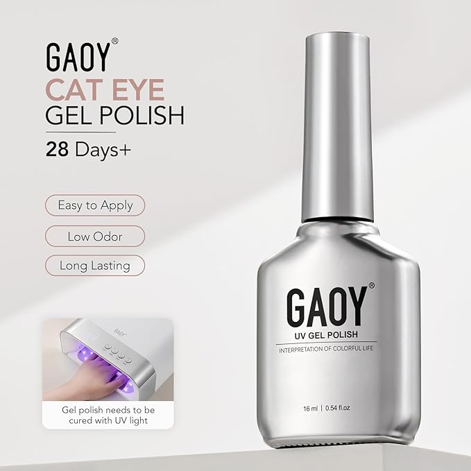 GAOY Pink Glassy Cat Eye Gel Nail Polish, 16ml Holographic Glitter Jelly Nail Polish with Magnet, Reflective Translucent UV Gel for Manicure Art DIY, 4335 Sand Rose