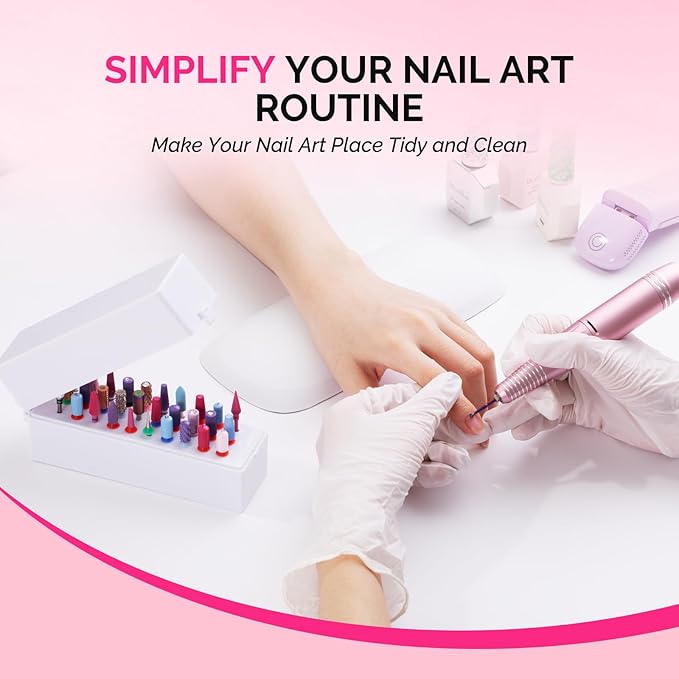 MelodySusie Nail Drill Bits Holder, 30 Holes Case, Portable Dustproof Displayer Organizer Container, Nail Tech Professional Nail Art Tool, Travel Salon Home, White (Drill Bits Not Included)