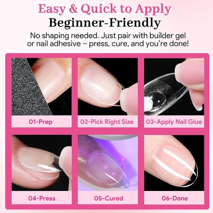 Short Oval Fake Nail Tips - 15 Sizes 240 PCS Clear Half Matte Press On False Nail Tips Pre-shaped Soft Full Cover Gel Nail Tips Extensions Thick Long Lasting for DIY Beginners & Salon Manicure