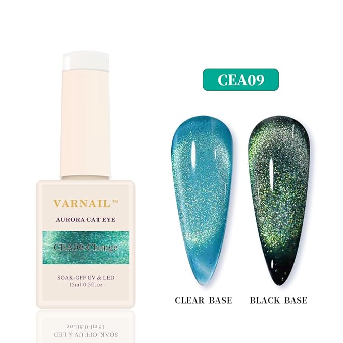 VARNAIL Aurora Cat Eye Gel Polish Set 6 Colors, 15ML Glitter 9D Clear Base Cat Eye Gel Polish with Magnet, Salon Quality Magnetic Soak off UV Gel Nail Polish Set