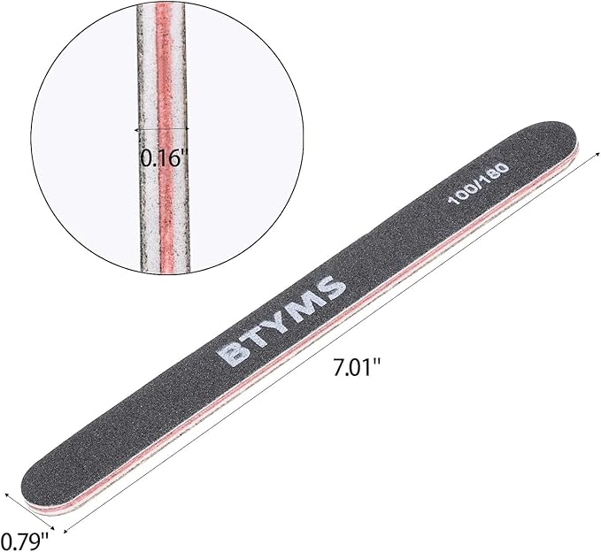 BTYMS 25 Count Nail Files for Acrylic Nails and Natural Nails 100/180 Grit Black Nail Buffers Double Sided Emery Boards Fingernail Files