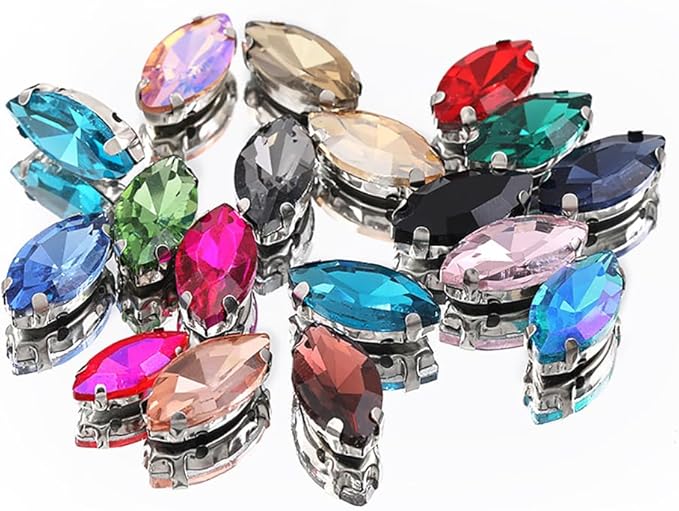 200PCS Sew On Glass Rhinestones Bulk 4 x 8mm Claw Flatback Rhinestones Sew On Crystal Gems for Jewelry Crafts Clothes Shoes Costume Garment, Gold Yellow