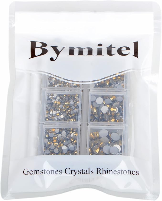 Bymitel 5000 Pieces 6 Mixed Sizes Glue Fix on Glass Rhinestones Round Crystal Gems Flatback for DIY Jewelry Making with one Picking Pen (6-Sizes 5000PCS, Aurum)
