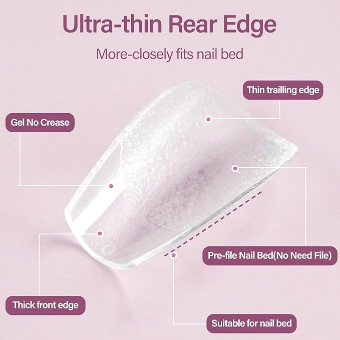 Misssix Short Coffin Gel x Nail Tips Kit, 216Pcs Pre Etched Clear Fake Nails, Full Cover False Nail 9-in-1 Gel Glue and Portable Mini U V Nail Lamp for Women 12 Sizes