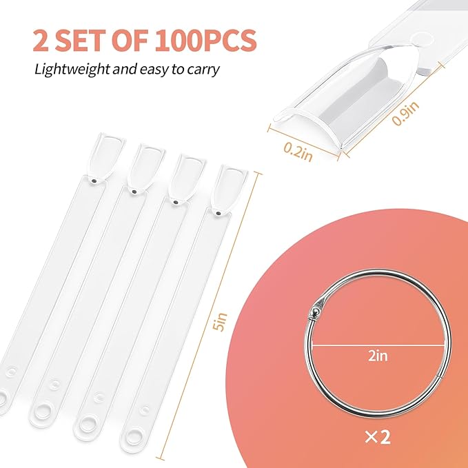 100 PCS Nail Swatch Sticks, Clear Plastic Nail Color Swatches with Metal Ring, False Fake Nail Art Tips Sticks for Gel Polish Display,Practice(Square Nail Sample Fan)