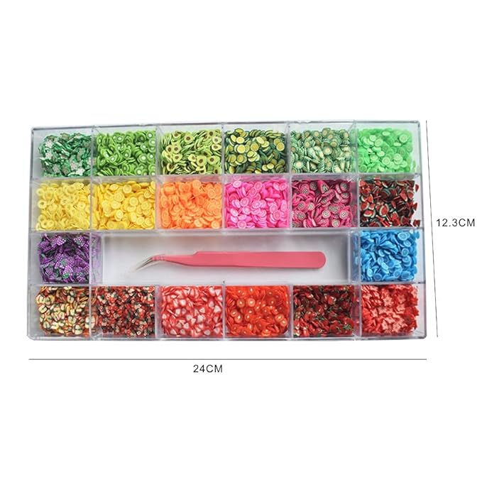 1 Box 20 Styles Fruit Nail Art Slices Assorted Slices for DIY Slime 3D Polymer Slices Resin Making Charms Lemon Strawberry Nail Art Sliders Decors with a Tweezers for DIY Crafts Cellphone Decorations