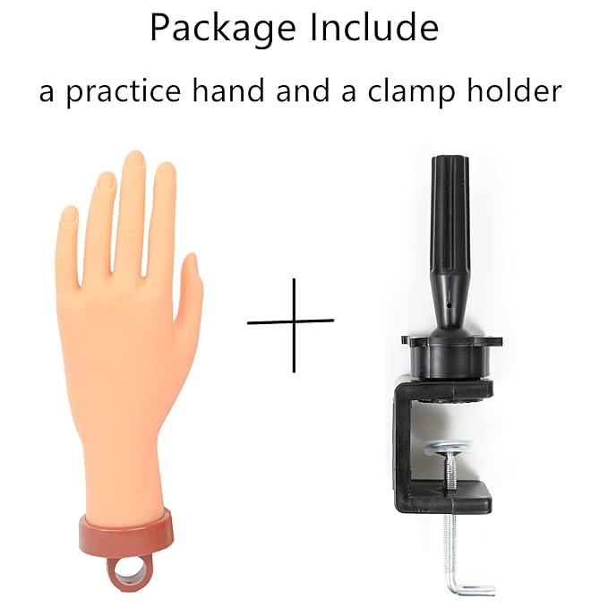 Practice Hand for Acrylic Nails, Professional Nail Practice Hand Fake Hand for Nail Practice Mannequin Hands for Nails Practice Nail Training Practice Hand for Acrylic Nail Kit(with Clamp Holder)