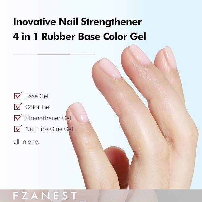 FZANEST Hema-Free Rubber Base Builder Gel Set, 6 Colors Nude Pink Gel Polish Sheer Milky White Natural Nail Polish French Tips Base Colors Nails Strengthener Soak Off Gift for Womens