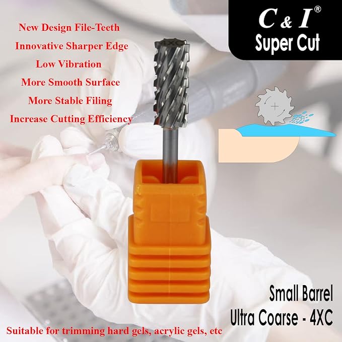 Super Cut Upgrade Edition, Small Barrel Nail Drill Bit for Electric Manicure Drill Machine, Remove The Nail Gels, Acrylic Gels, or Dip Powder (4 Extra Coarse -4XC)