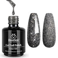 Beetles Black Gel Nail Polish, 1Pcs 15ML Glitter Gel Nail Polish Black Sparkle Reflective Shimmer Color Soak Off UV Lamp Disco Nail Art Manicure Salon DIY at Home Gifts for Her
