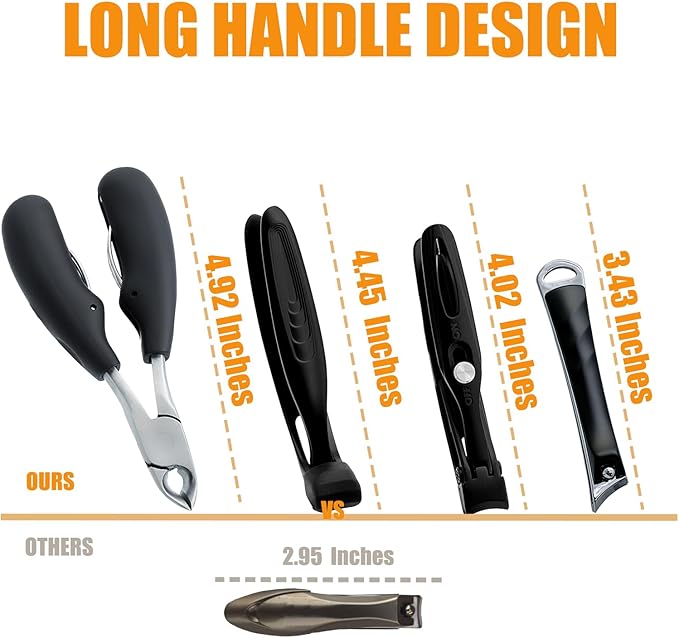 Precision Stainless Steel Heavy Duty Angled Head,Wide Jaw Clippers for Seniors and Man,Ingrown Toenail,Thick Nail.Extra-Long Handle, Extra-Large Slanted Nail Cutter. Men,Women,Elderly.7Pcs