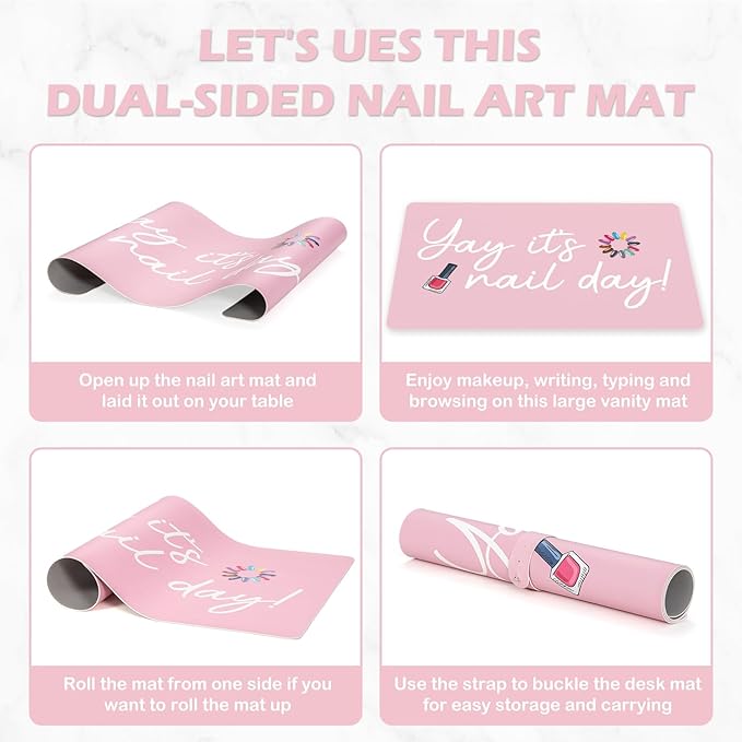 (MAT ONLY)Nail Art Table Mat, Nail Arm Rest Pad for Acrylic Nails, Dual Side PU Leather Nail Art Hand Rest Pillow Mat, Manicure Pad Nail Table Desk Mat for Nails Tech Salon Home Use Yay It's Nail Day