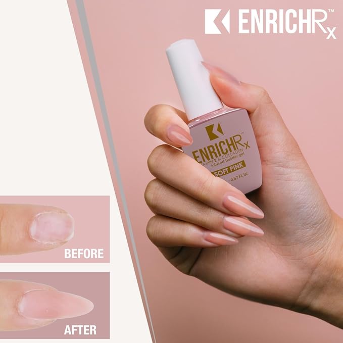 KUPA EnrichRx Builder Gel, Soft Pink, Vitamin E & Collagen Infused, UV/LED Soak-Off Gel Brush On Natural Nail, 0.57 Fl Oz