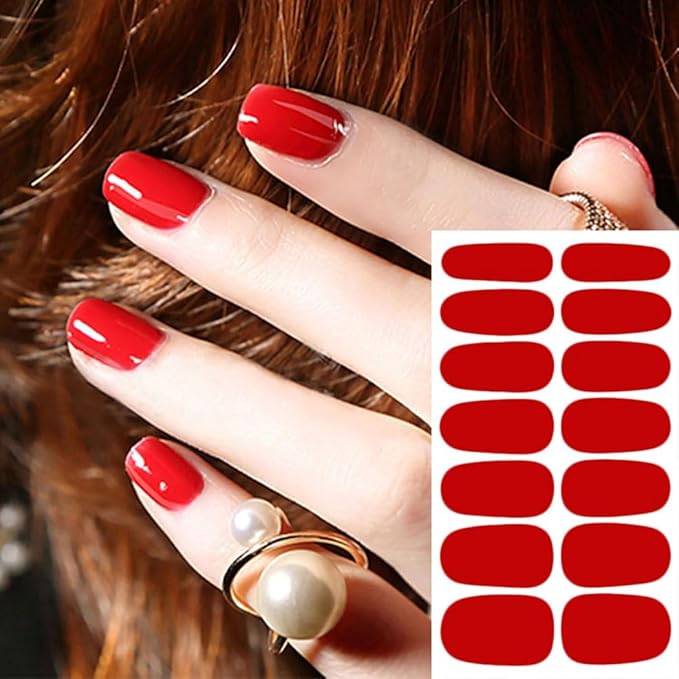 WOKOTO 20 Pcs Solid Nail Polish Strips, Self Adhesive Solid Nail Stickers And 1 Nail File Kit 14 Tips Per Sheet Glitter Fingernail Stickers gel nail strips Wraps For Women And Girls DIY Manicure