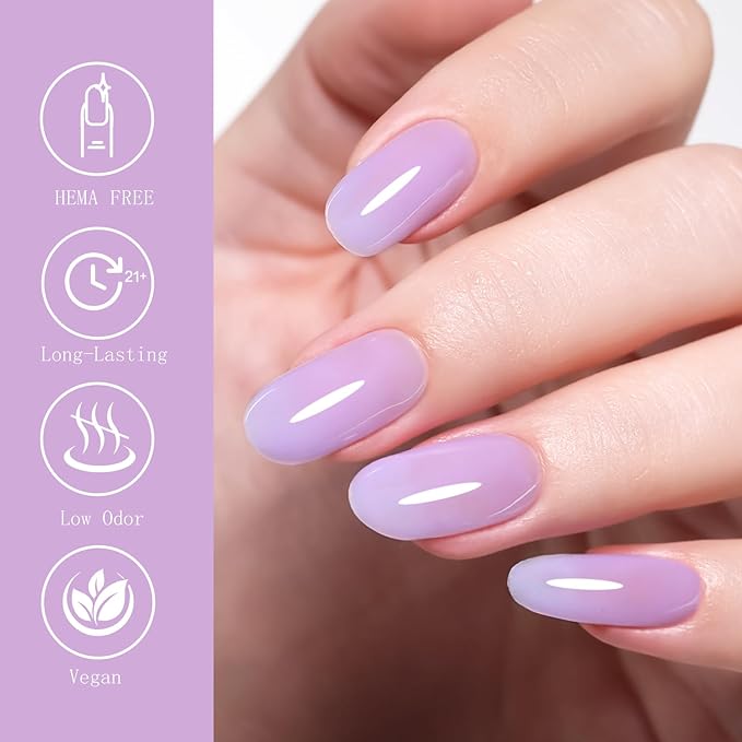 10ml Hema-Free Jelly Gel Nail Polish Set -6 Colors Lavender Pastel Yellow Light Green Pink and Blue Salon Home DIY Gift for Women
