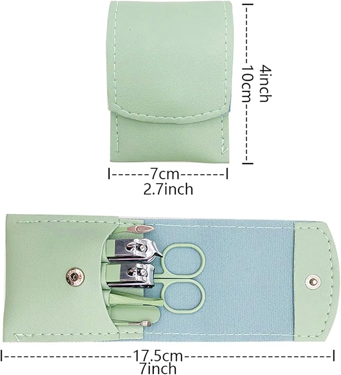 Nail Clipper Set, 7PCS Manicure Set Fingernail Clippers Kit Fashion Color Green Stainless Steel Pedicure and Manicure Kit with Green PU Leather Case