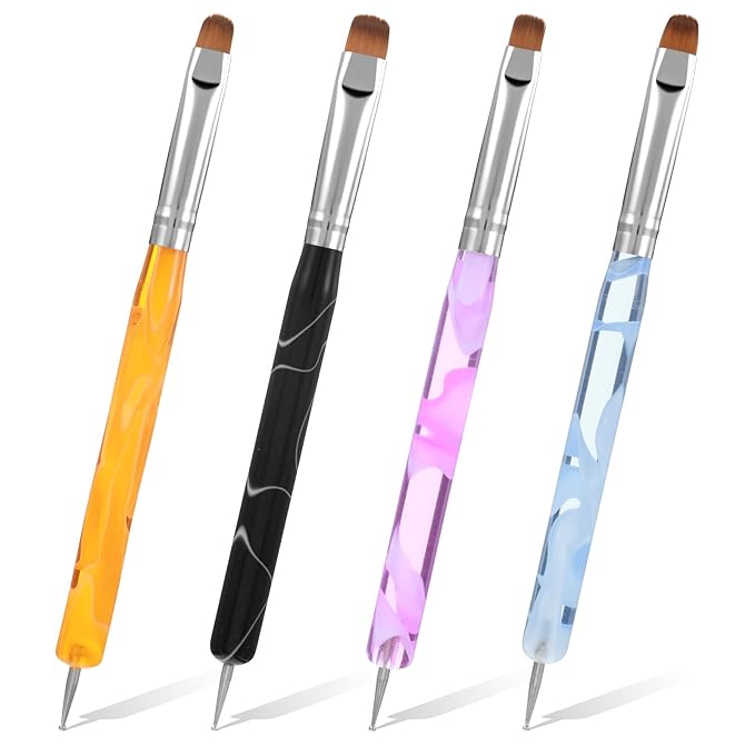 4 PCS Nail Art Brushes Set, Multifunctional Nail Brushes for Nails Art Design Brush Gel Nails Brush, Dotting Pens Professional Tools for Drawing Painting 3D Design Salon & DIY Christmas Gift