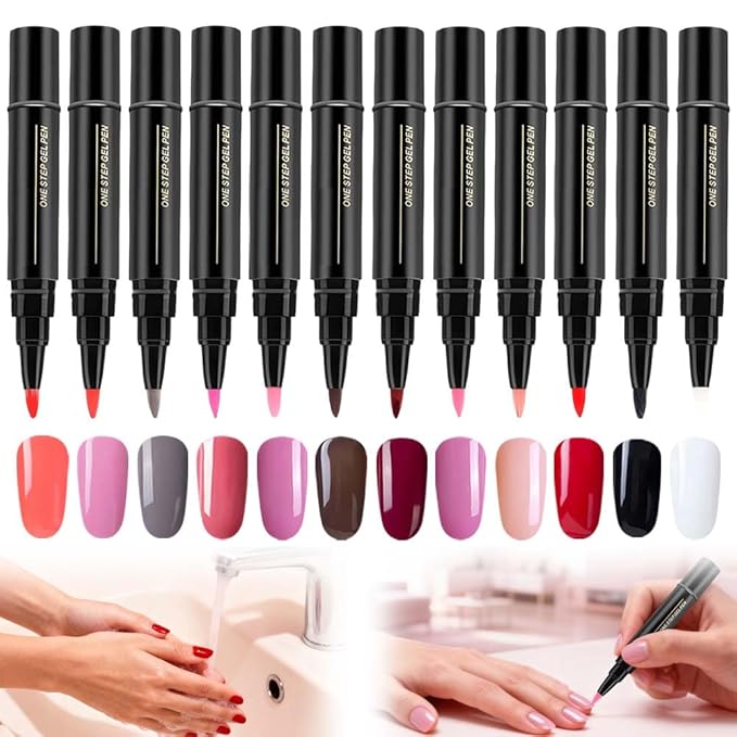 Professional Nail Pen Set,6/12/18 Colors per Set,3 in 1 Quick Dry Nail Polish Pens,Colorful Gel Pens for DIY Nail Art, Easy Nail Polish Pen for Women Girls (C Set/12pcs)