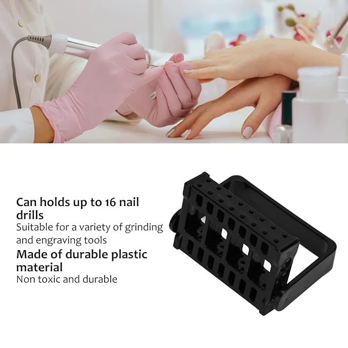 16 Holes Nail Drill Bits Holder Display Organizer,Nail Art Stand Display Organizer Box, Exhibition Stand Rack Accessory Acrylic Nails Manicure Tools for Home Salon(black)