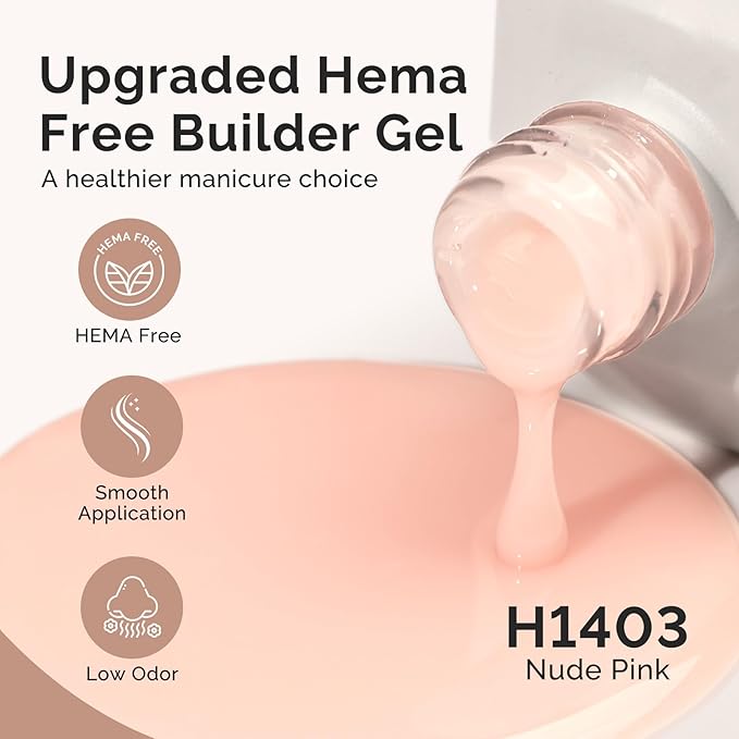 MelodySusie Hema Free Nude Pink Builder Nail Gel for Nails Thickening, 0.5 Fl Oz, Soak Off UV Extension Gel, Nail Art Design Salon DIY Manicure at Home for Women H1403