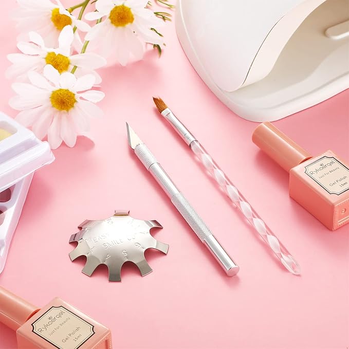 3 Pieces Acrylic Nails Tool Kit Includes French Tip Cutter, Manicure Edge Trimmer, Smile Line Cutter,French Tip Cutting Knife and Acrylic Nail Art Brush(Silver)