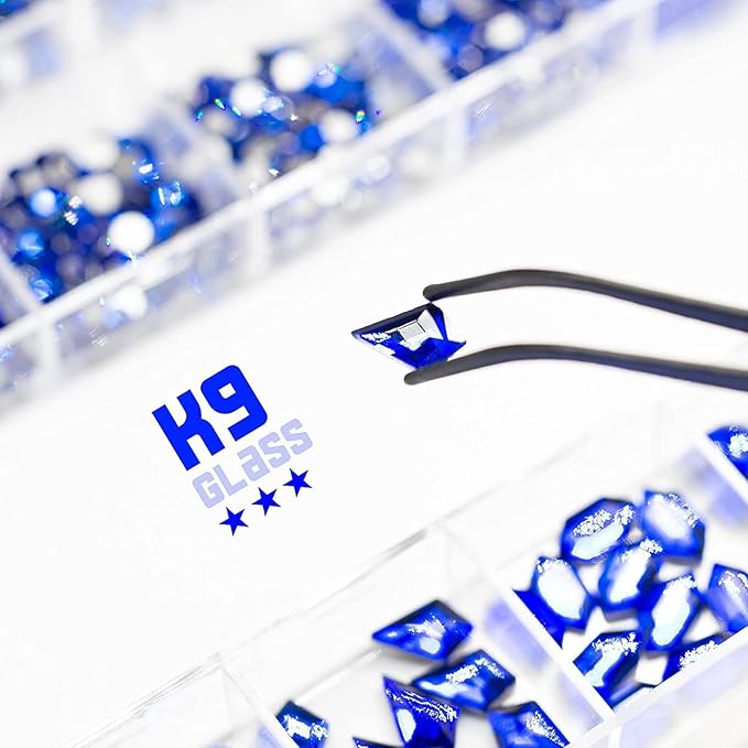 24 Styles Royal Blue Nail Rhinestones Sapphire Multi Shapes Flatback K9 Glass Crystals Gems Stones Diamonds Jewels Nail Art Charms Supplies for Nails Face Eyes Makeup Crafts Tumblers Clothes