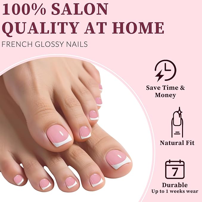 240PC Press on Toenails for Women Fake Toe Press on Nails French Tip Toe Nail Press ons with Sticky Tabs, 12 Size Fake Toenails Press ons Acrylic Toe Nail Tips Kit White Press on Toe Nails-F