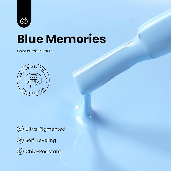 Beetles Light Blue Gel Nail Polish - Hema Free Pastel Baby Blue Gel Polish, 8ML/0.27Fl Oz Soak Off UV LED Lamp Pastel Nails Art, Long-Lasting Manicure Salon DIY Home Easter Spring Nails