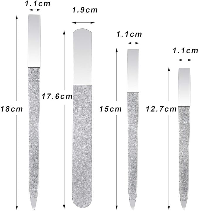 4 Pcs Metal Nail File Diamond Nail Files Stainless Steel Nail File Kit Double Side Fingernail Toenail Files for Salon Home Travel Use(5.9Inch)