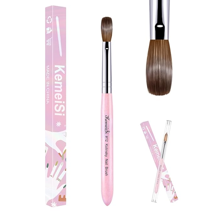 Acrylic Nail Brush Size #12, 100% Pure Kolinsky Nail Art Brushes for Acrylic Application, Sturdy Starry Handle Oval Shaped Nail Design Tools for Professional Manicure DIY, Pink