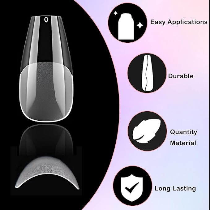 LoveOurHome 600pc Coffin Fake Nail Tips Clear Press on Nails Medium, Full Cover Gel Nail Tips Coffin Clear Medium Fake Nail Soft Gel False Nails Artificial Fingernails for Acrylic Nails Extension