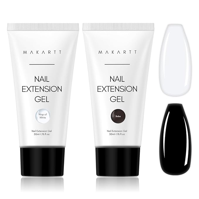 Makartt Poly Nail Gel Set: 2 Colors 50ML, Sheer Black and Milky White, Strong Builder for Extension, Strengthener, 3D Diy, Broken Nails Repair, French Manicures Salon Supplies At Home