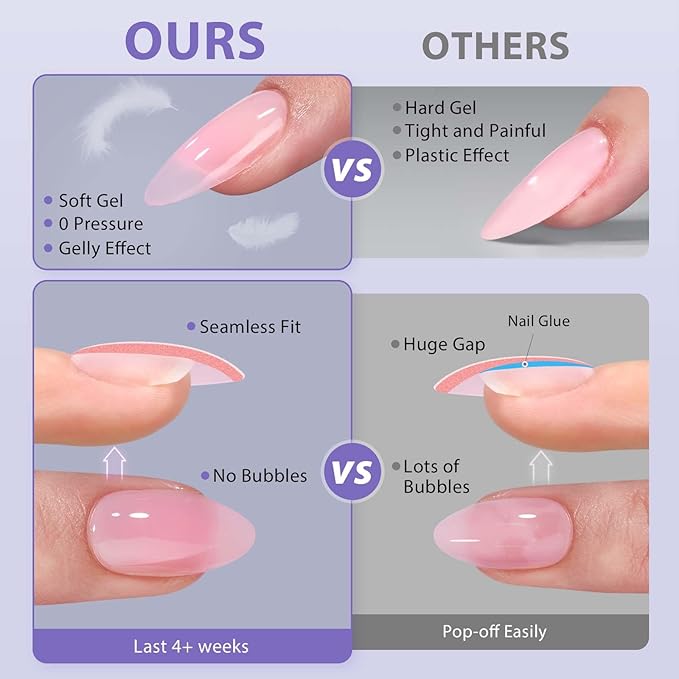 BTArtboxnails Square Gel Nail Tips Short - Pre Colored Milky White Soft Gel Nail Tips, Milky White Press on Nails, Natural XCOATTIPS