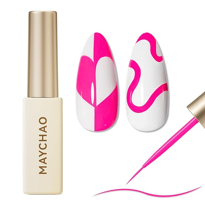 MAYCHAO Hot Pink Swirl Gel Liner Nail Art Polish, 8ml Spring Summer Crazy Pink Gel Color Built-in Thin Brush, UV Light Cure for French Nail Tips DIY Manicure at Home Salon