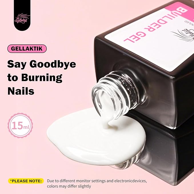 Builder Gel for Nails, 15ml 7 in 1 Builder Gel Nail Polish, LED Lamp Cured for Clear Rubber Base & Strengthener Extensions, Thickening, Repair, Salon-Quality DIY Manicure (White)