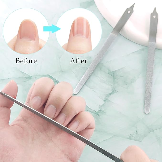 6PCS Diamond Nail File, Stainless Steel Diamond Dust Nail File for Natural Nails, Stainless Steel Fingernail Files for Salon Home(6 inch)