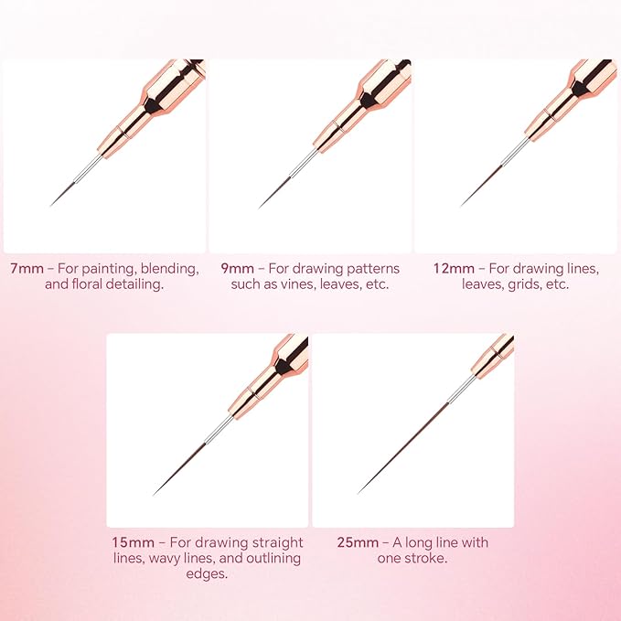 Nail Art Liner Brushes with Nail Brush Holder 5Pcs Striping Brushes Gel Polish Painting Art Design Pen Set for Fine Drawing (Pink)