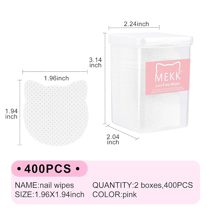 MEKK 400PCS Lint Free Nail Wipes for Nail Polish Remover,Cat Shape Eyelash Extension Glue Wipes,Super Absorbent Soft Non-Woven Acetone Gel Nails Wipes Dry Wipes for Nail Prep(White)