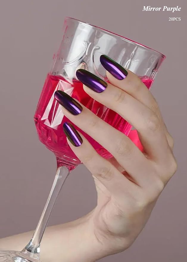 Semi Cured Gel Nail Strips (Mirror Purple), Chameleon, 20 Pcs Gel Nail Wraps, Stickers, Salon Quality, Long Lasting, Works with Any UV Lamps