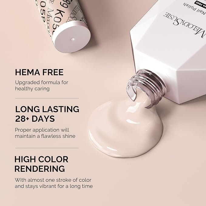 MelodySusie Hema Free Gel Nail Polish, 0.5 Fl Oz Thick Beige Nude Pink Gel Polish, Non-Toxic, Long Lasting, Soak Off UV Nail Polish, Manicure Nail Design Salon DIY Nail Art at Home K0589